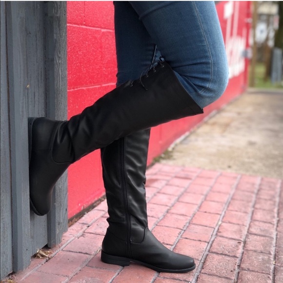 Black Lace Up Wide Calf Boots - Picture 3 of 3